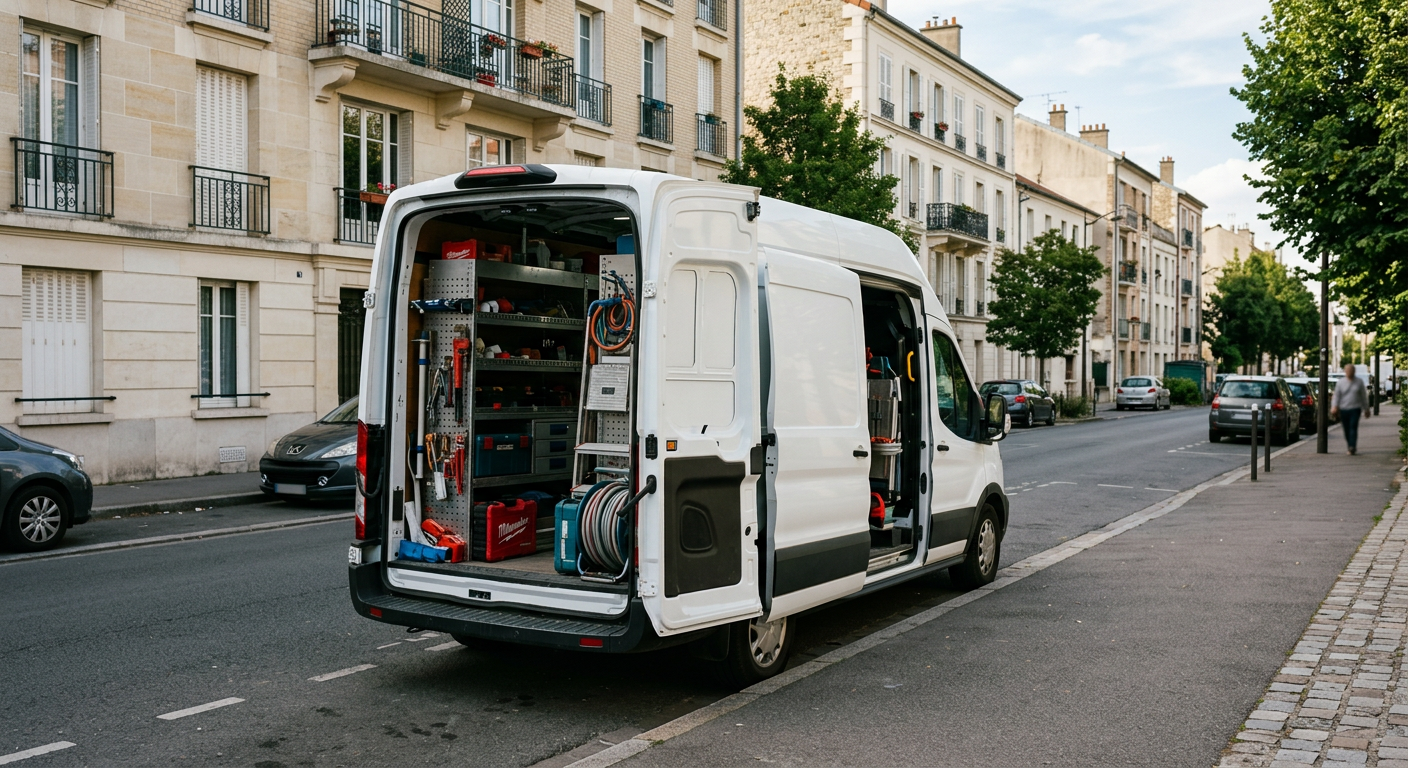 Camionnette Allo Plombier Chatou en intervention dans la boucle de Seine